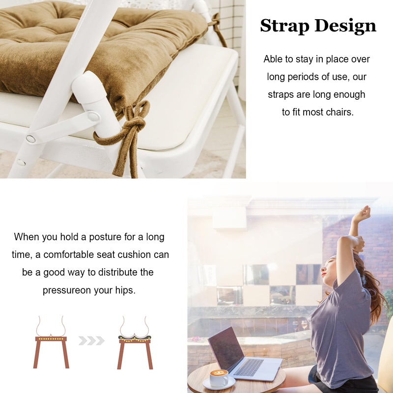 MissSoul 2 Pack Square Seat Cushion Chair Pads for Kitchen Dining Chairs  Soft Comfort Velvet Chair Mat Pillow Cushions with Ties for Office Desk Living Room Tatami 15.5 ""  Khaki - Image 3