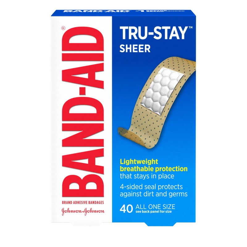 BandAid Brand TruStay Sheer Strips Adhesive Sterile Bandages for First Aid Wound Protection Individually Wrapped Wound Care Bandages for Minor Cuts Scrapes All One Size 40 ct
