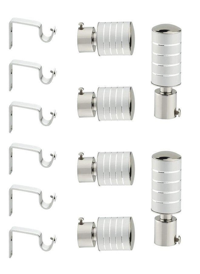 LEEZEN Stainless Steel Curtain Bracket Parda Holder with Support 1 Inch Rod Pocket Finials Designer Door and Window Rod Support Fittings, Curtain Rod Holder (Pack of 3 Set, Silver) - Image 1