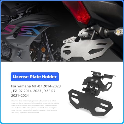 GZDLMoto For YZF R7 Tail Tidy License Plate Holder Fender Eliminator Kits Fits For YAMAHA YZF-R7 MT-07 FZ-07 2021-2024, Rear License Plate Bracket W/Lights and Turn Signal Mounting Holes (Black) - Image 2