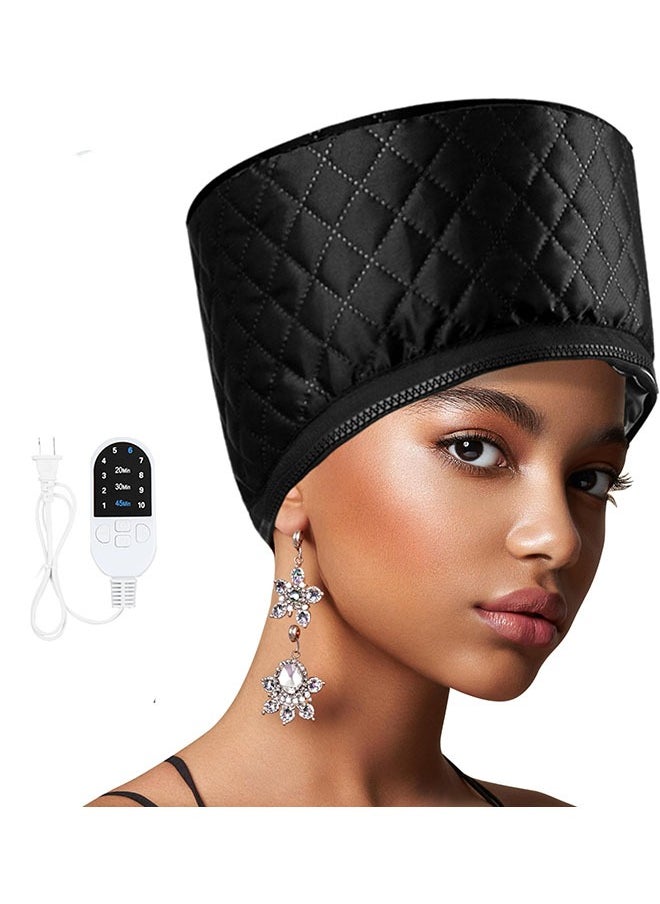DAREU Portable Electric Heat Cap for Deep Conditioning – Thermal Hair Steamer Cap for Natural Hair Spa Treatments at Home (Solid Black)  - Image 1