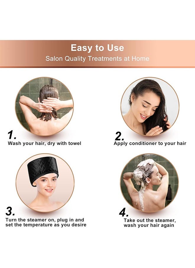 DAREU Portable Electric Heat Cap for Deep Conditioning – Thermal Hair Steamer Cap for Natural Hair Spa Treatments at Home (Solid Black)  - Image 3