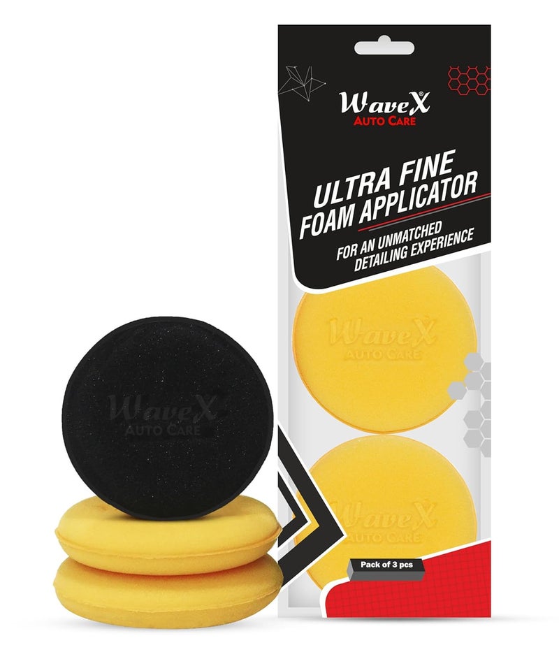 Wavex Ultrafine Foam Sponge Applicator for Car Wax, Dashboard Dressing, Tyre Dressing and many more (Pack of 2 Yellow 1 Black) - Image 1