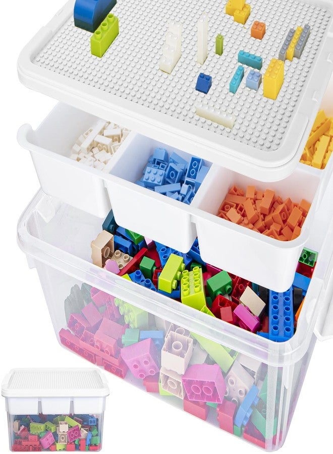 TERGOO 17QT Multipurpose Plastic Storage Box with Baseplate Lid, Stackable Craft Organizers and Storage Containers with Removable Tray, Clear Art Bin Organizer for Building Bricks, Bead (White lid) - Image 1