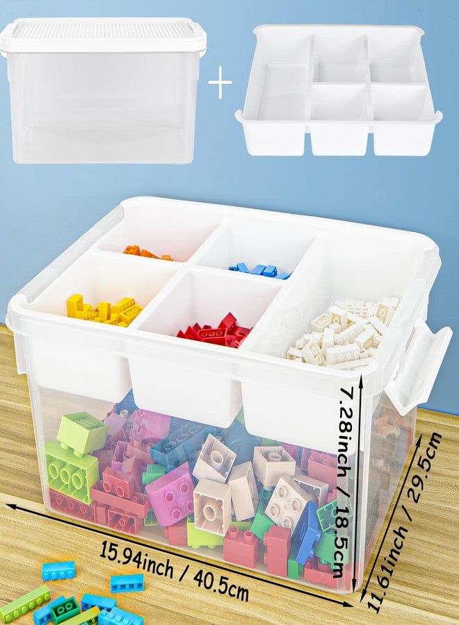 TERGOO 17QT Multipurpose Plastic Storage Box with Baseplate Lid, Stackable Craft Organizers and Storage Containers with Removable Tray, Clear Art Bin Organizer for Building Bricks, Bead (White lid) - Image 2