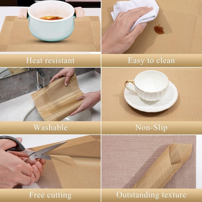 TASKHOUSE Table Runner Non-Slip, Durable PVC Woven Vinyl, Stain Resistant for Kitchen, Dining Table, Bedroom (Gold, Pack of 1) - Image 3