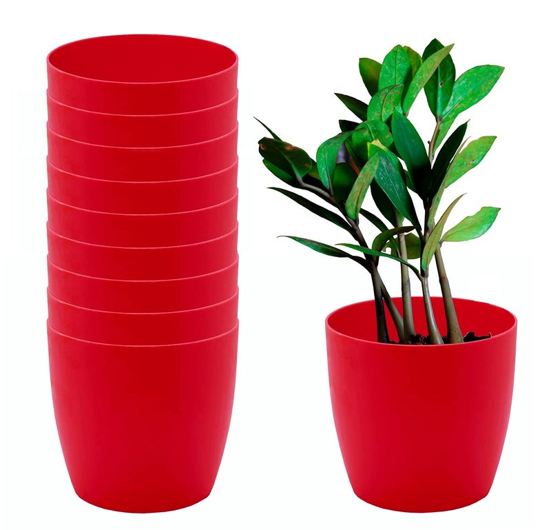 garbnoire Gardening Flower Pots - 4.4 Inch Plastic Flower Pots | Modern Decorative Indoor Outdoor Planters/Pots - Pack of (Red, 10) - Image 1