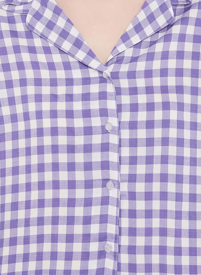 Clovia  Gingham Check Button Down Shirt & Pyjama Set by Styli for Women | Best Price UAE