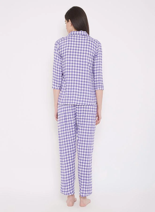 Clovia  Gingham Check Button Down Shirt & Pyjama Set by Styli for Women | Best Price UAE