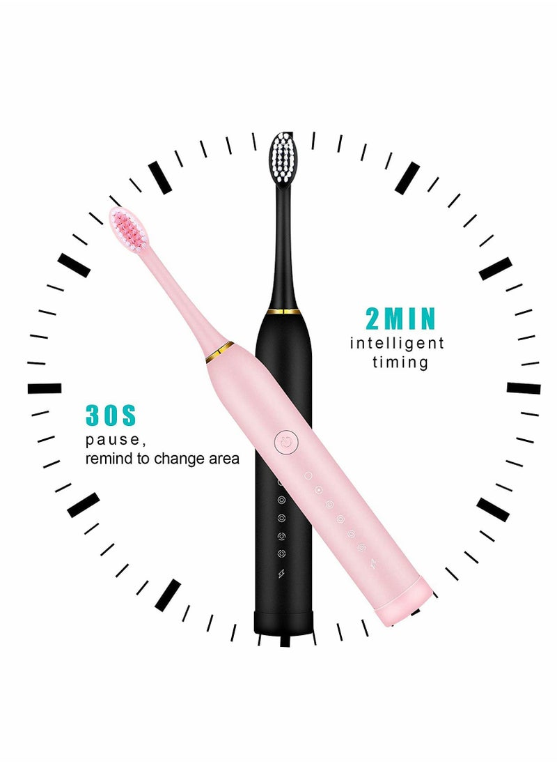 Generic - Sonic Rechargeable Toothbrush with 2 Minute Timer for Effective Oral Care and Whitening Includes 8 Replacement Brush Heads in Pink and Black for Adults and Kids - Image 1