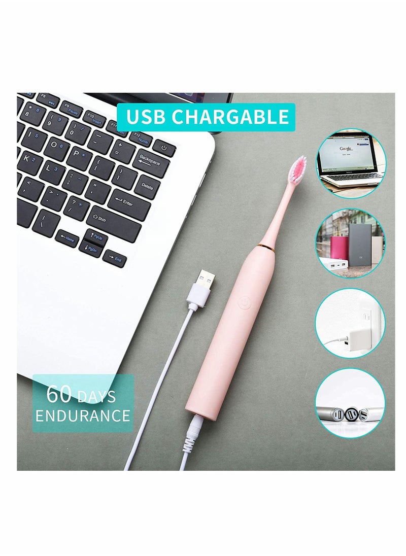 Generic - Sonic Rechargeable Toothbrush with 2 Minute Timer for Effective Oral Care and Whitening Includes 8 Replacement Brush Heads in Pink and Black for Adults and Kids - Image 1