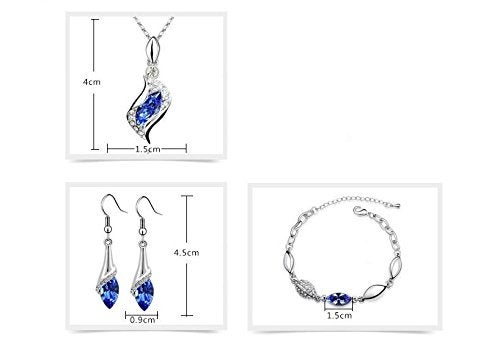 GracesDawn Graces Dawn® Beautiful Cubic Zirconia with Platinum Plated Chain Necklace Angel Elf Pendant Mosaic crystal Necklace bracelet and earrings set Necklace 18" (Royal blue) - Image 4