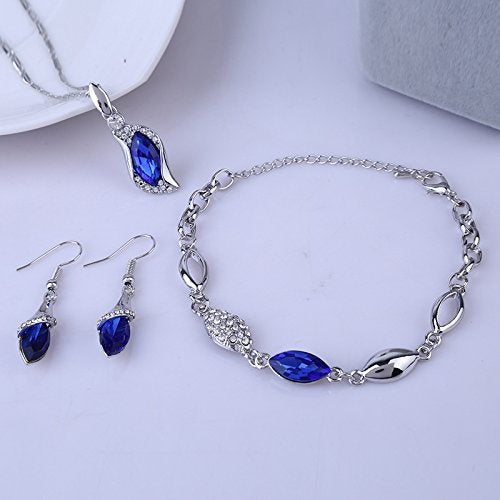GracesDawn Graces Dawn® Beautiful Cubic Zirconia with Platinum Plated Chain Necklace Angel Elf Pendant Mosaic crystal Necklace bracelet and earrings set Necklace 18" (Royal blue) - Image 2