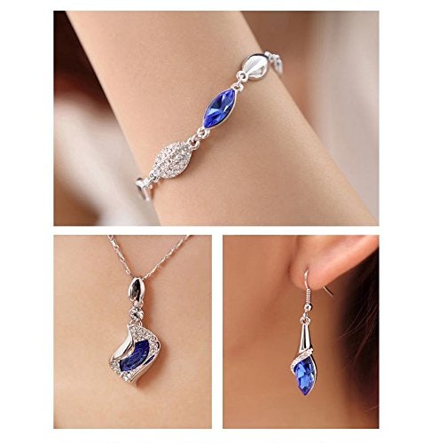GracesDawn Graces Dawn® Beautiful Cubic Zirconia with Platinum Plated Chain Necklace Angel Elf Pendant Mosaic crystal Necklace bracelet and earrings set Necklace 18" (Royal blue) - Image 5