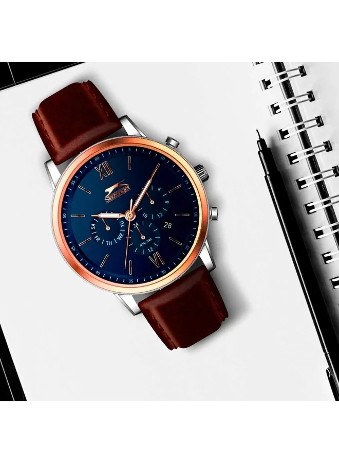 سلازنجر Men'S Quartz Movement Watch, Multi Function Display And Leather Strap - Sl.9.6279.2.02, Brown