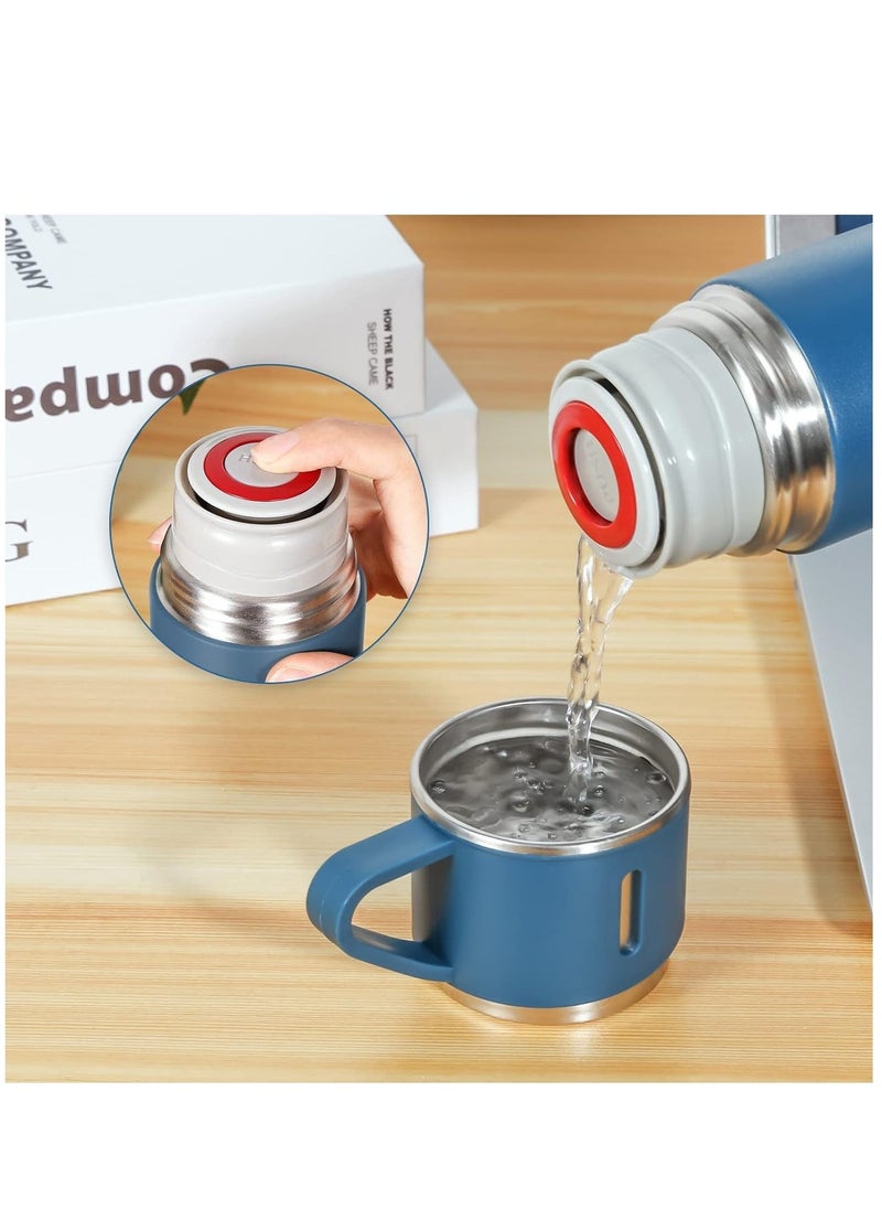 ELTRAZONE 500ml/17 OZ Stainless Steel Coffee Thermo Vacuum Flask Set, Insulated Water Bottle with Three Cup for Hot and Cold Drinks, Blue - Image 5