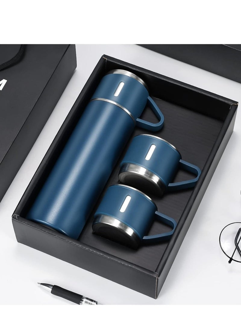 ELTRAZONE 500ml/17 OZ Stainless Steel Coffee Thermo Vacuum Flask Set, Insulated Water Bottle with Three Cup for Hot and Cold Drinks, Blue - Image 3