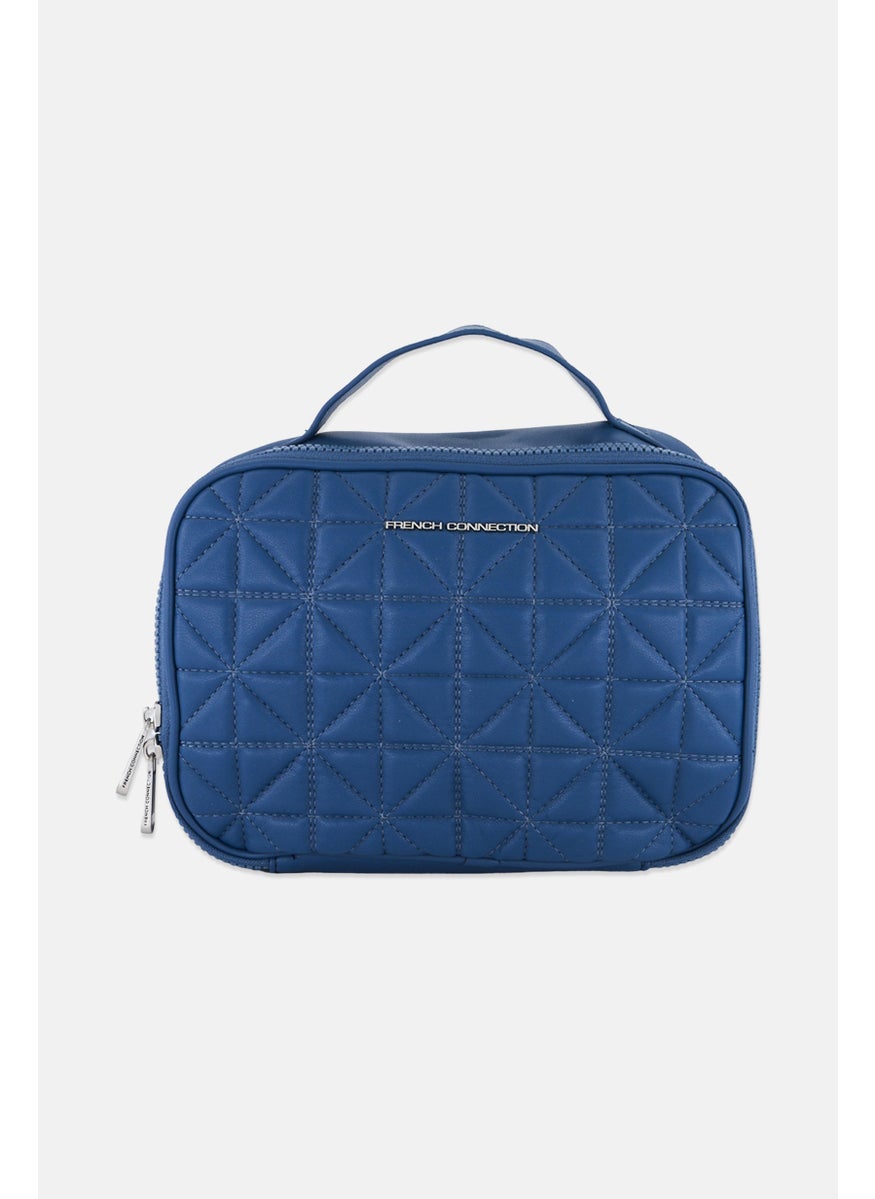 French Connection Women Quilted Toiletry Bag, Slate Blue  - Image 1
