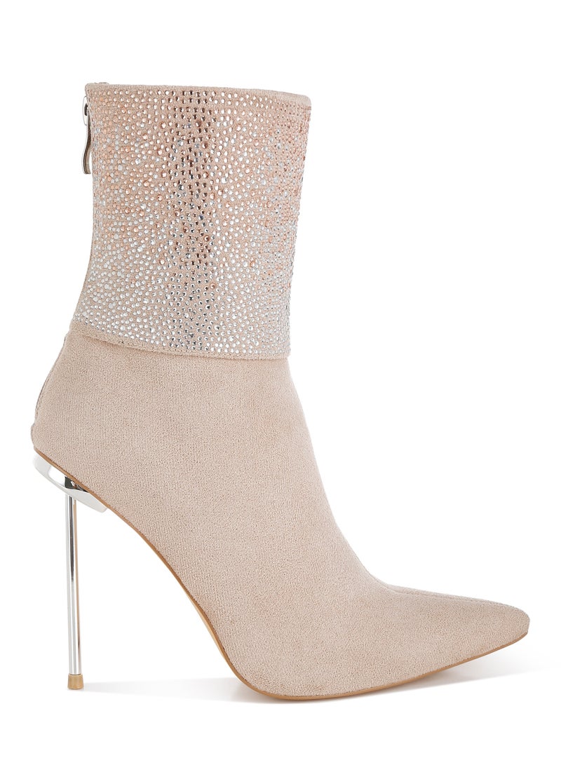 London Rag Rhinestones Embellished Fold Over Boots in Beige - Image 1