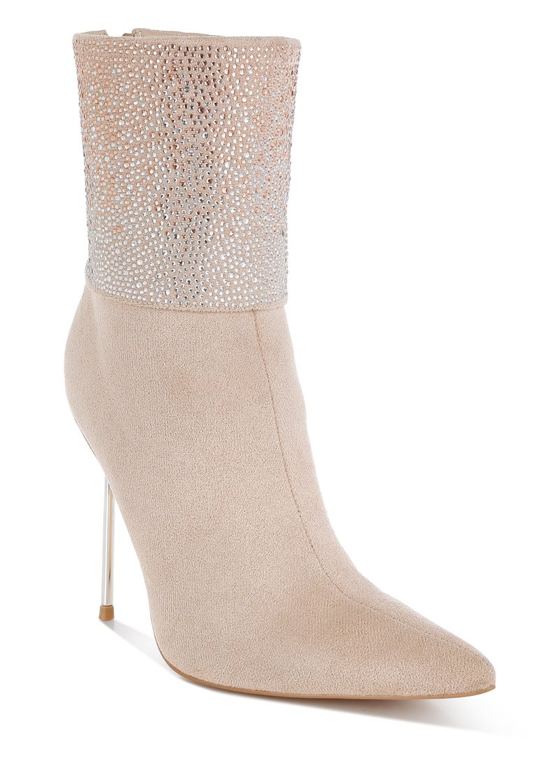 London Rag Rhinestones Embellished Fold Over Boots in Beige - Image 2