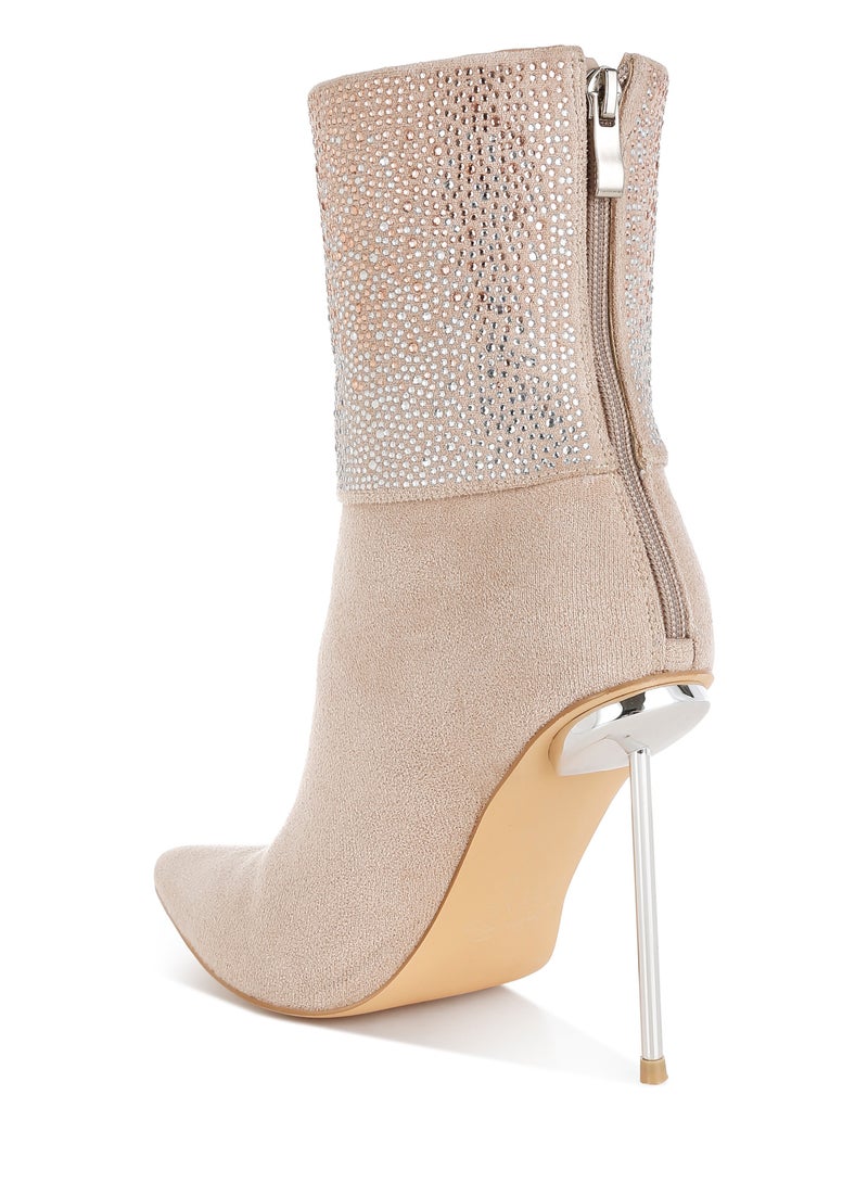 London Rag Rhinestones Embellished Fold Over Boots in Beige - Image 3