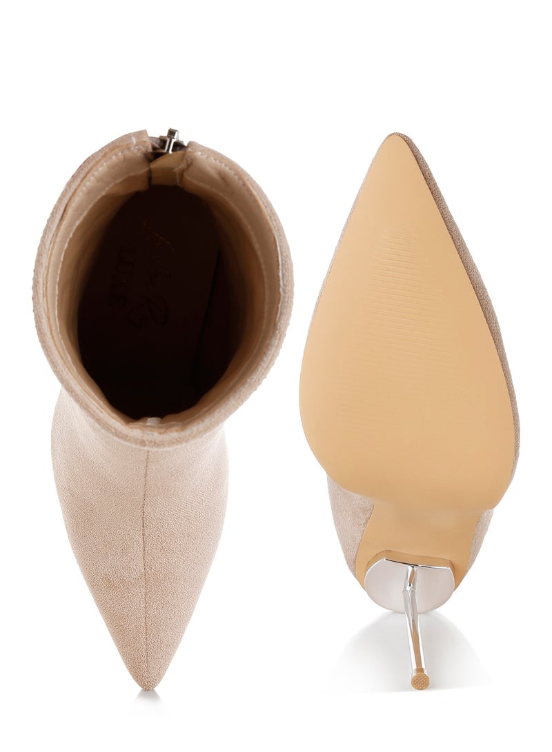 London Rag Rhinestones Embellished Fold Over Boots in Beige - Image 4