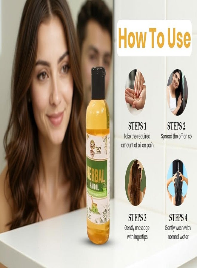 TEZ Herbal Hair Oil for Men and Women | Herbal Hairs Care Oil with Natural Plant Extracts for Reducing Hair Fall | Lightweight Non-Sticky Formula | Suitable for All Types Hairs, 100 ml (Pack of 1) - Image 3