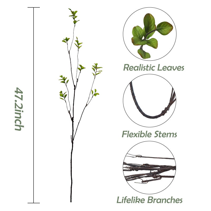 Cherica 4 Pcs Artificial Ficus Branches Faux Eucalyptus Stems, 47.2 Inch Fake Greenery Stems Artificial Plants for Vase Filler Decoration, Fake Leaves Branches Centerpieces Decor - Image 3