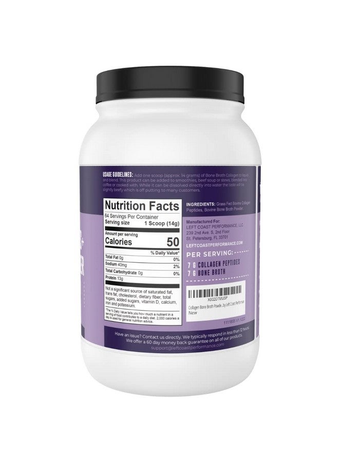 Left Coast Performance Collagen Bone Broth Powder 2lb, Bone Broth with Grass Fed Collagen Peptides. Unflavoured, Grass Fed, Hydrolyzed Beef, Zero Carb, Dairy Free Protein Powder. 64 Servings - Image 2