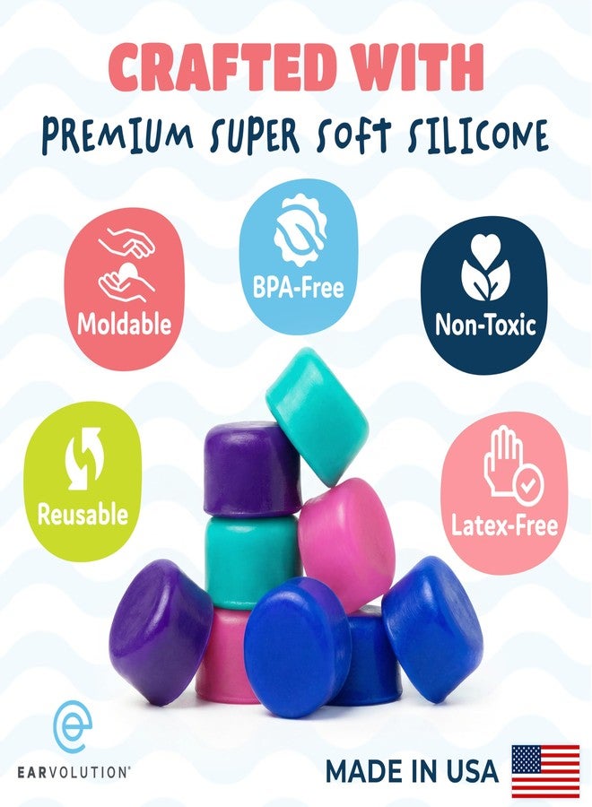 Putty Buddies Earvolution Putty Buddies Earplugs for Swimming and Bathing - Doctor-Invented, Made in USA, Moldable Premium Silicone Plugs Help Prevent Swimmer's Ear, 10 Pair Pack - Purple/Teal/Magenta - Image 4