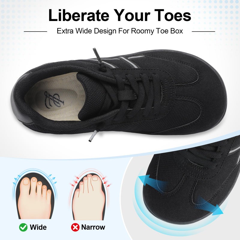 LeIsfIt Women's Barefoot Slip-On Shoes Wide Toe Box Zero Drop Casual Sneakers Non-Slip Breathable Walking Shoes for Tennis & Everyday Black Size 8 - Image 3