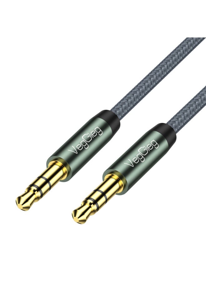 فيج جيج كابل صوت ستيريو AUX مقاس 3.5 مم - نحاس مضفر خالٍ من الأكسجين، مقابس مطلية بالذهب، صوت عالي الدقة، رمادي 5 متر - Image 1