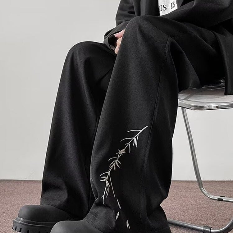 New Chinese Style National Style Bamboo Embroidered Pants Boys 2024 Loose Straight Pants Niche Design - Image 4