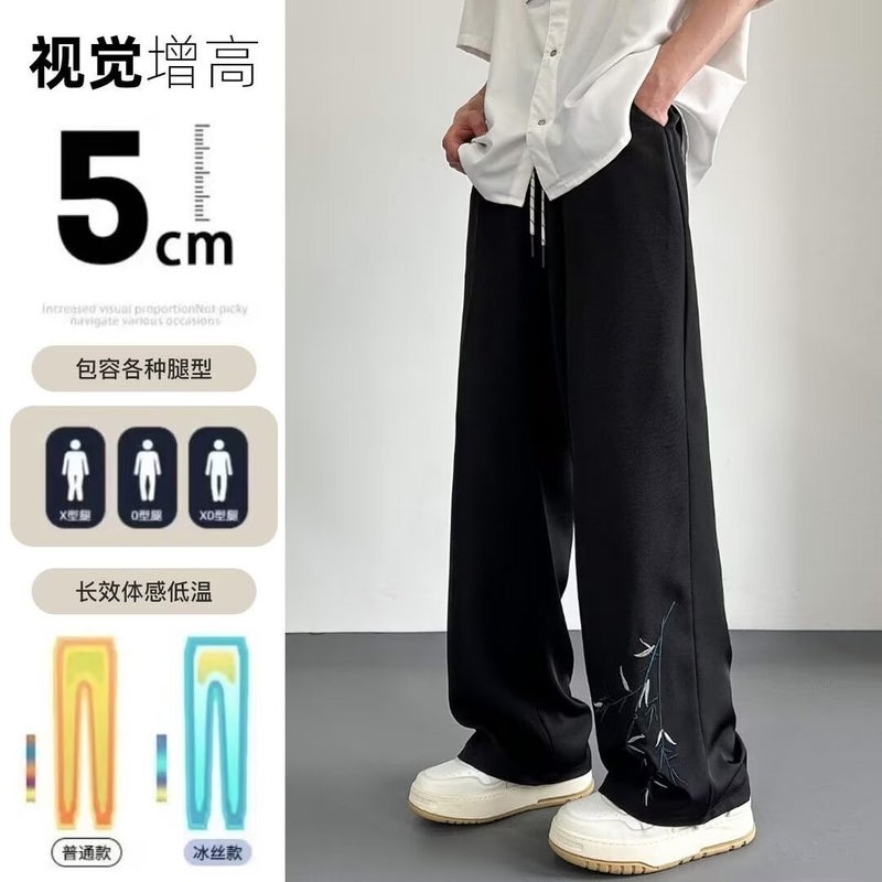 New Chinese Style National Style Bamboo Embroidered Pants Boys 2024 Loose Straight Pants Niche Design - Image 3
