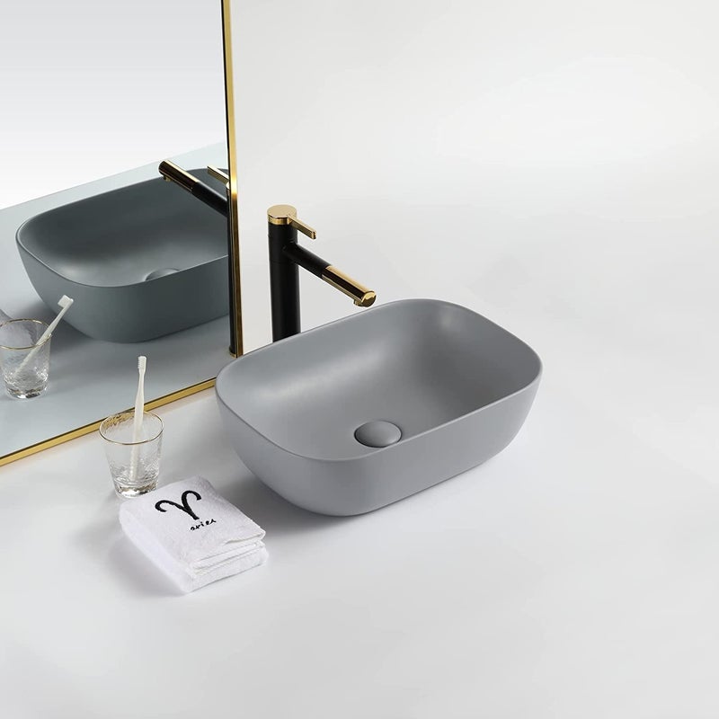OSOSAM Grey Matte Ceramic Vessel Sink 18x13 for Bathroom or Hotel - Image 2