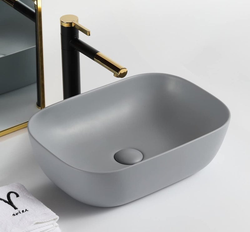 OSOSAM Grey Matte Ceramic Vessel Sink 18x13 for Bathroom or Hotel - Image 1
