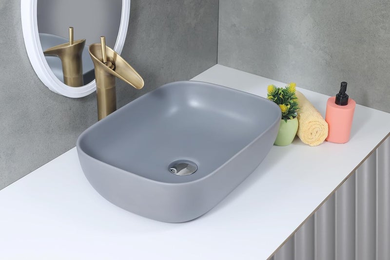 OSOSAM Grey Matte Ceramic Vessel Sink 18x13 for Bathroom or Hotel - Image 3