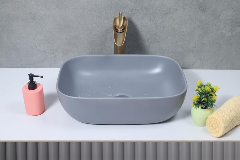 OSOSAM Grey Matte Ceramic Vessel Sink 18x13 for Bathroom or Hotel - Image 5
