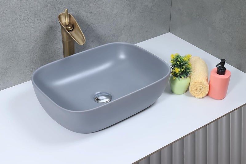 OSOSAM Grey Matte Ceramic Vessel Sink 18x13 for Bathroom or Hotel - Image 4