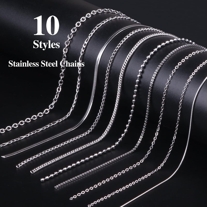 Ecoofor Necklace Chains for Jewelry Making, 82 Feet 10 Rolls Stainless Steel Jewelry Chains for Men Women DIY Necklace Bracelet Jewelry with Jump Rings/Lobster Clasps/Connectors - Image 2
