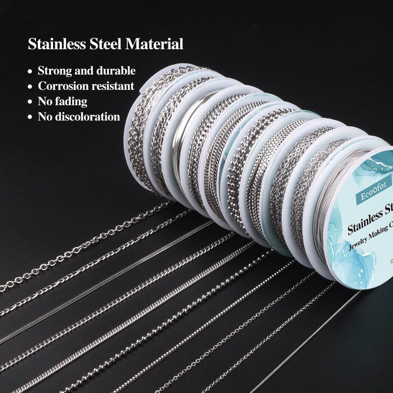 Ecoofor Necklace Chains for Jewelry Making, 82 Feet 10 Rolls Stainless Steel Jewelry Chains for Men Women DIY Necklace Bracelet Jewelry with Jump Rings/Lobster Clasps/Connectors - Image 4