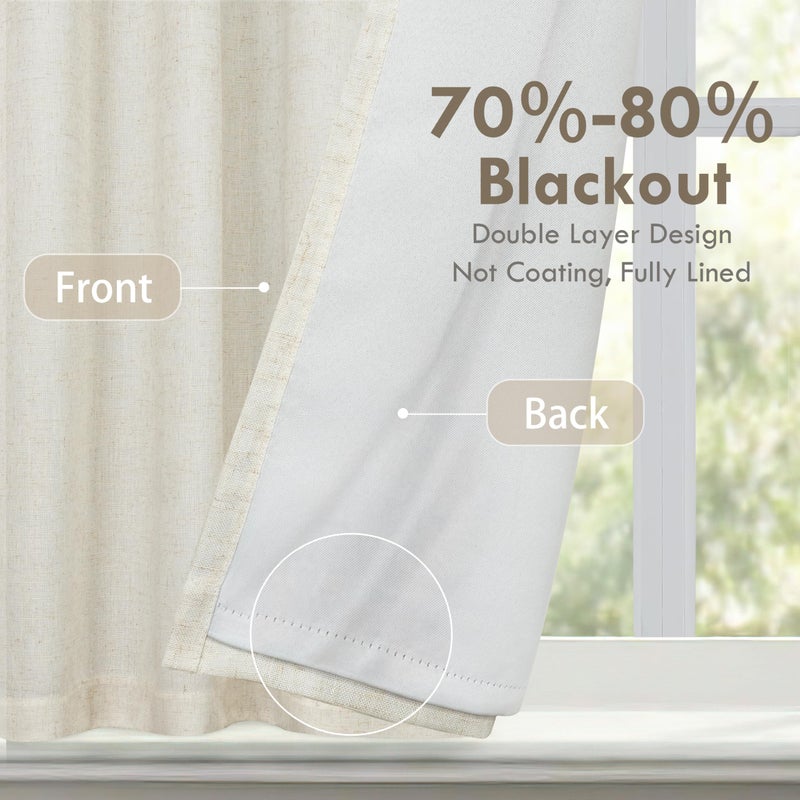 DriftAway Double Layer Linen Blackout Tie Up Curtains Thermal Insulated Fully Lined Balloon Roman Shade Bathroom Window Adjustable Rod Pocket for Small Window 39 Inch by 55 Inch Light Linen - Image 2
