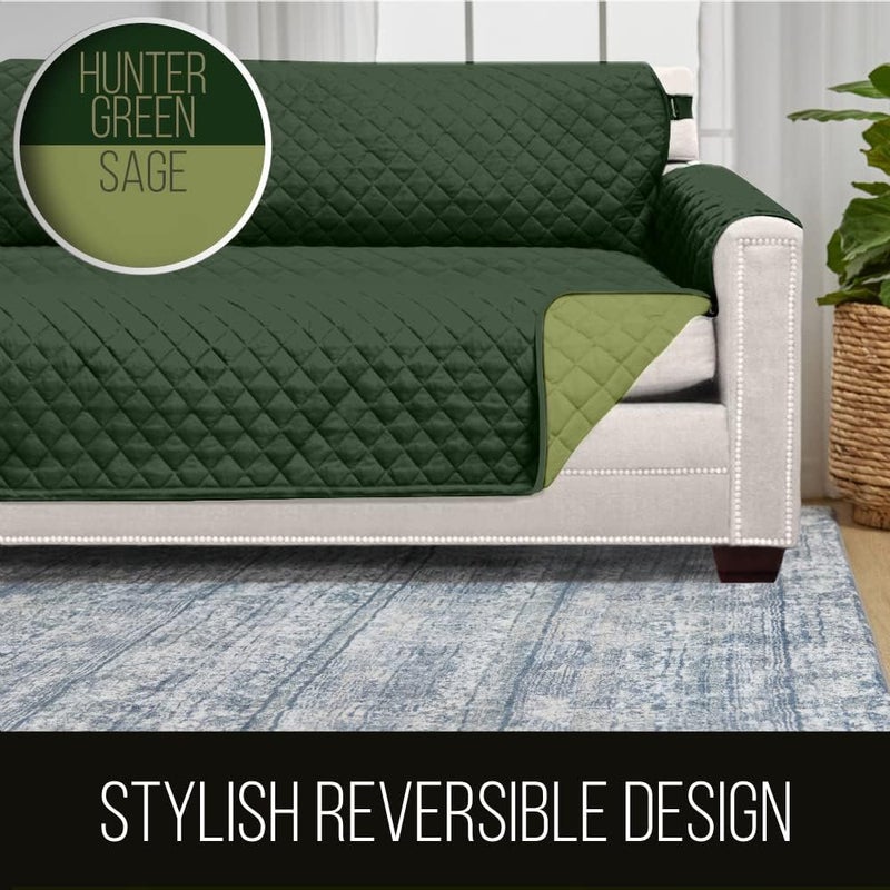 Sofa Shield Couch Slip Cover with Patented Strap, Cushion Protector, US Designed Reversible Stain and Dog Tear Resistant Slipcover, 88 inch Seat, Washable Covers for Dogs Pets Hunter Green Sage - Image 5