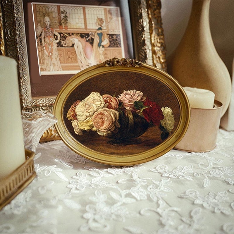 CISOO Vintage Oval Picture Frame 5x7 Antique Photo Frame Decorative Painting Table Top Display and Wall Hanging Home Decor, Ornate Photo Gallery Art, Bronze Gold - Image 2