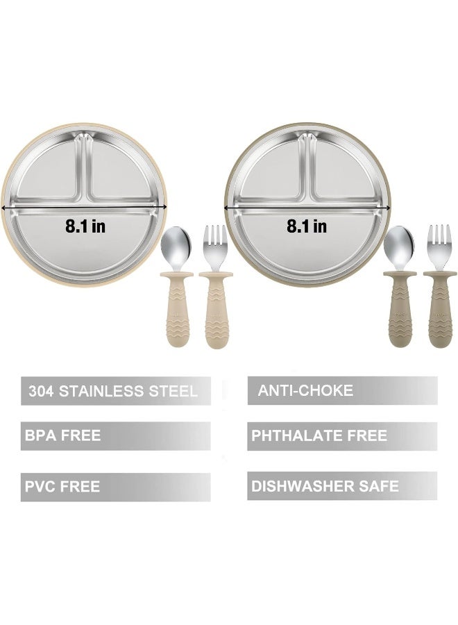 PandaEar 2 Pack Stainless Steel Baby Suction Plates & 2 Pack Spoons and Forks Set - Image 4