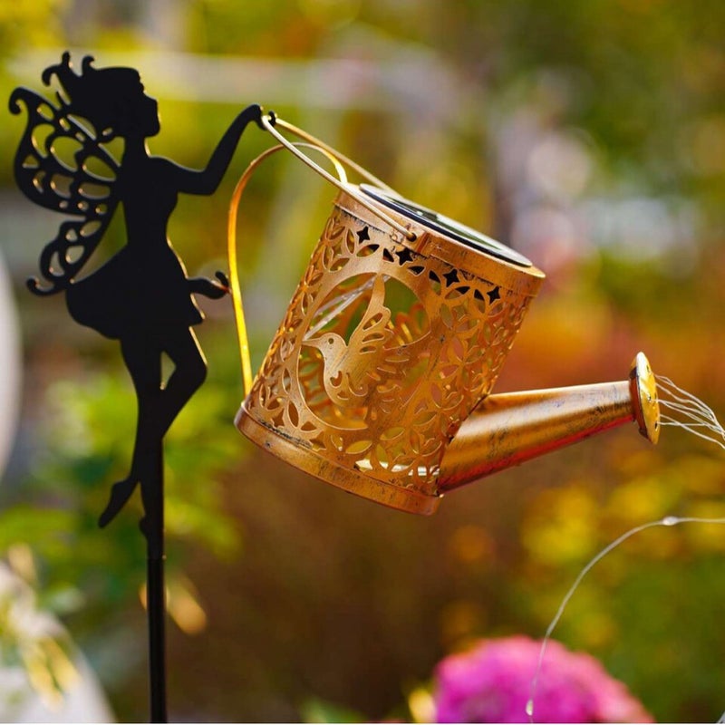 Solar Decorative Garden Ground Stake Light Iron Watering Can Lantern for Outdoor Landscape and Patio Ornament - Image 1