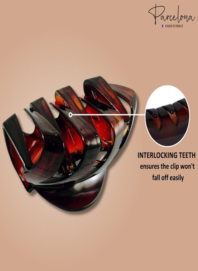Parcelona French Streaks Wide Large Shell Brown Flat Teeth Celluloid Covered Spring Jaw Hair Claw Clip for Thick or Long Hair - Image 4