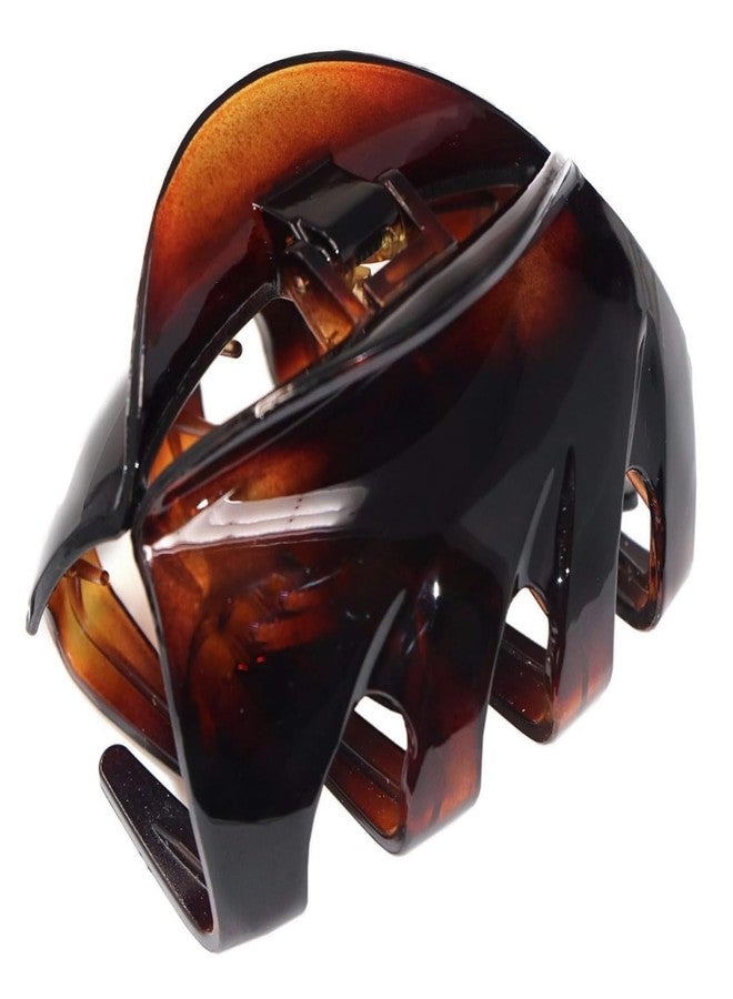 Parcelona French Streaks Wide Large Shell Brown Flat Teeth Celluloid Covered Spring Jaw Hair Claw Clip for Thick or Long Hair - Image 1