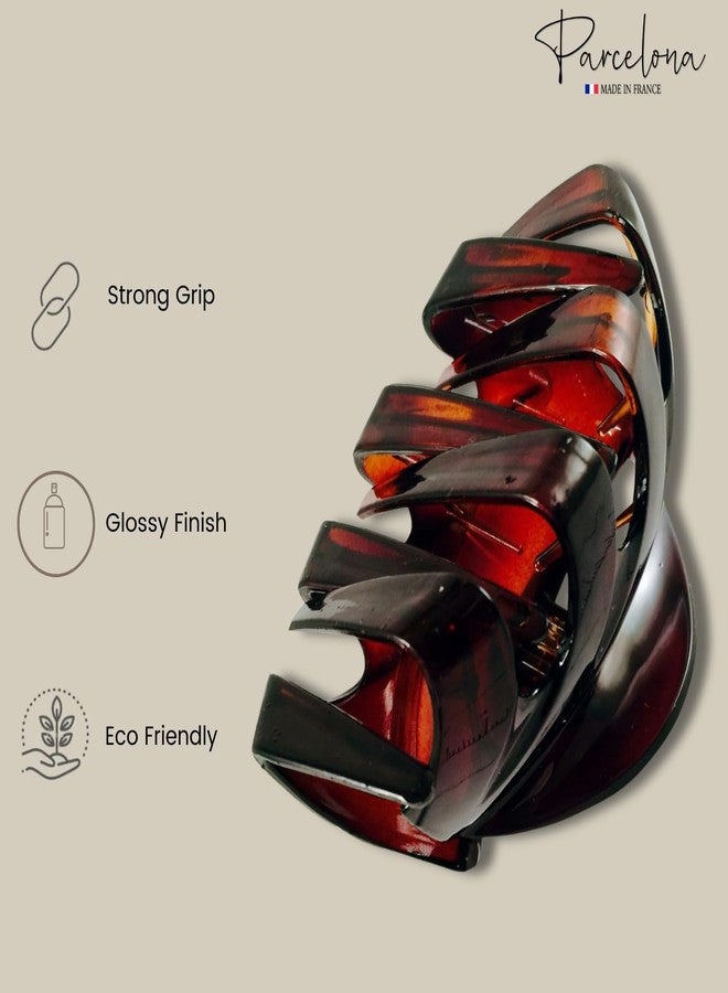 Parcelona French Streaks Wide Large Shell Brown Flat Teeth Celluloid Covered Spring Jaw Hair Claw Clip for Thick or Long Hair - Image 5