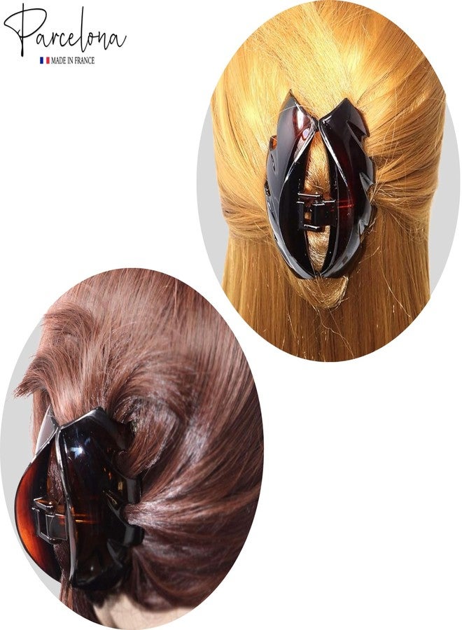 Parcelona French Streaks Wide Large Shell Brown Flat Teeth Celluloid Covered Spring Jaw Hair Claw Clip for Thick or Long Hair - Image 3